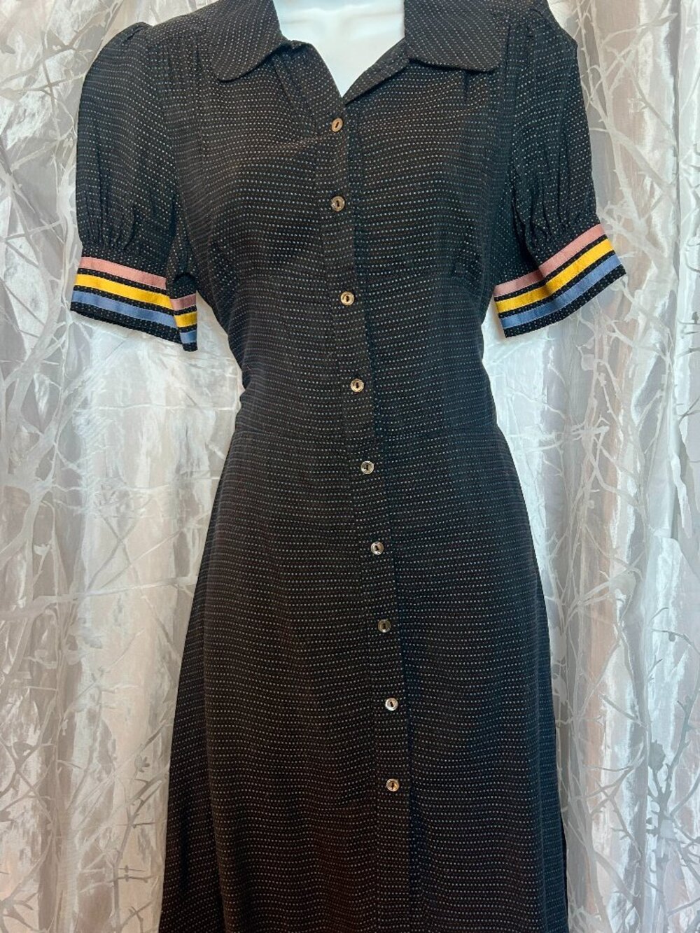 Designer Short Sleeved SILK Polka Dotted Summer Dress Size 12 Medium